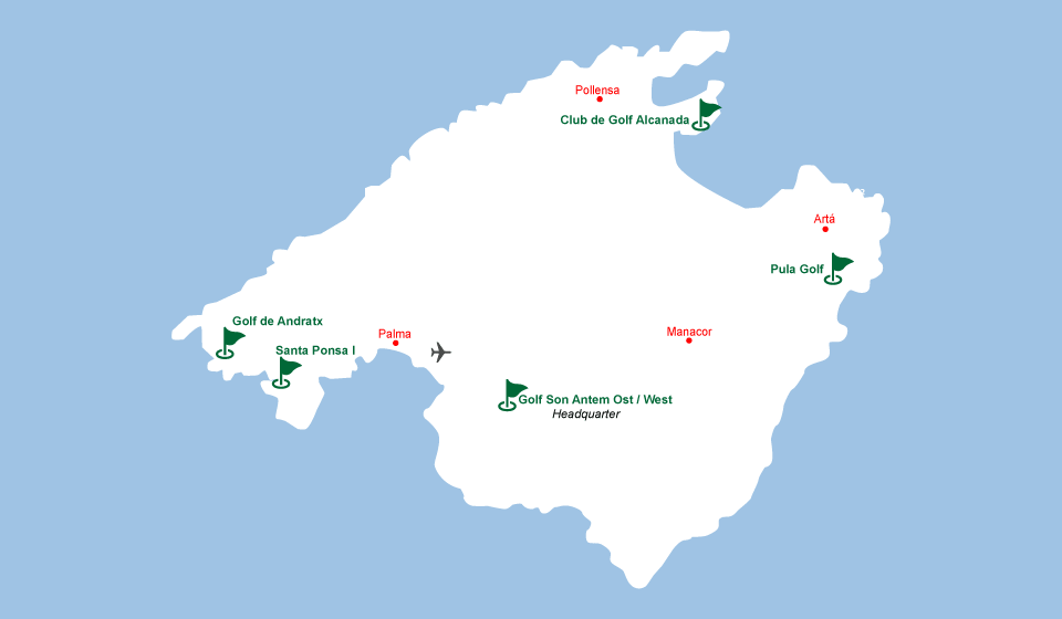 Europakarte mit allen Golfschulen der German Golf Acadmey